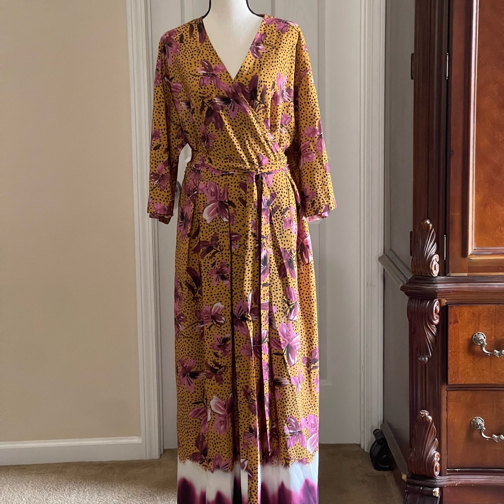 Eloquii Pink and Purple Pleated Tiered Long Sleeve Sundress